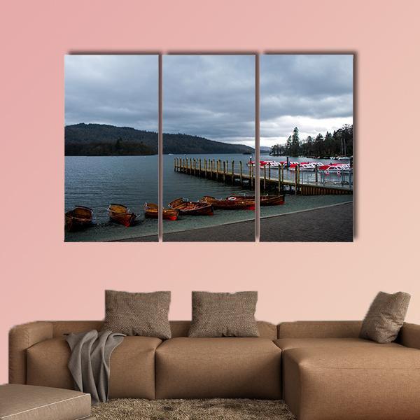 Wooden Boats In Lake District Canvas Wall Art-3 Horizontal-Gallery Wrap-37" x 24"-Tiaracle