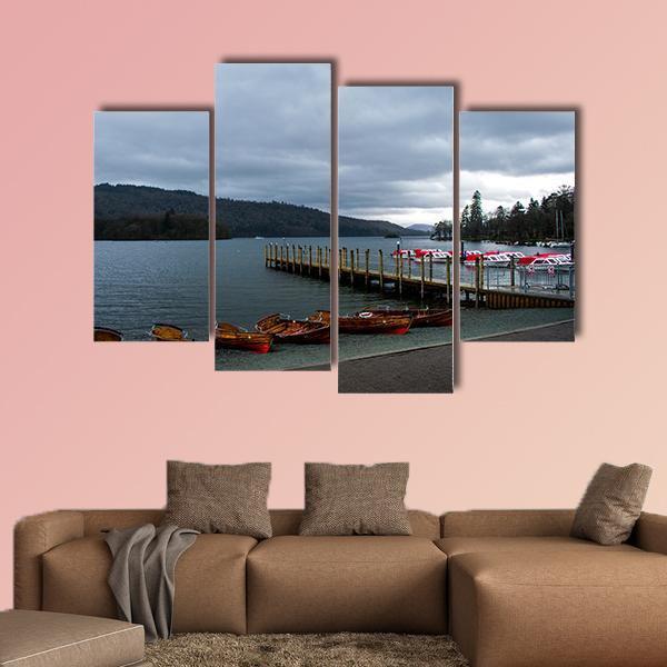 Wooden Boats In Lake District Canvas Wall Art-4 Pop-Gallery Wrap-50" x 32"-Tiaracle