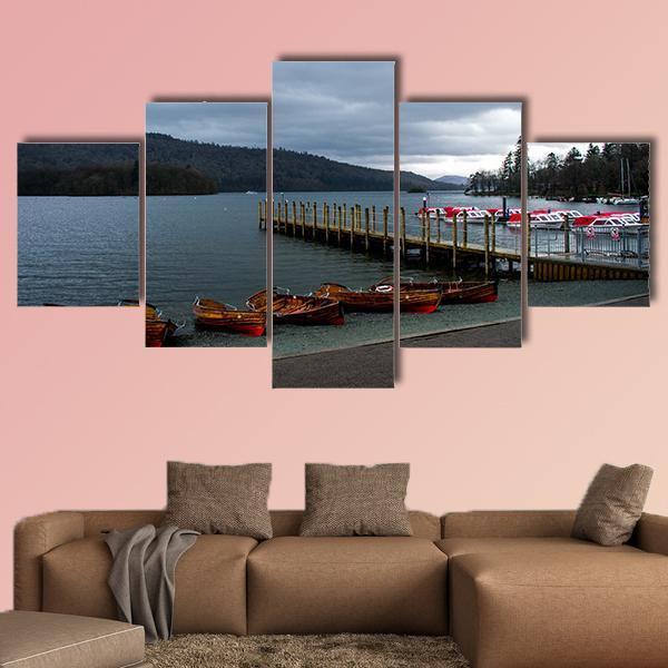 Wooden Boats In Lake District Canvas Wall Art-1 Piece-Gallery Wrap-48" x 32"-Tiaracle
