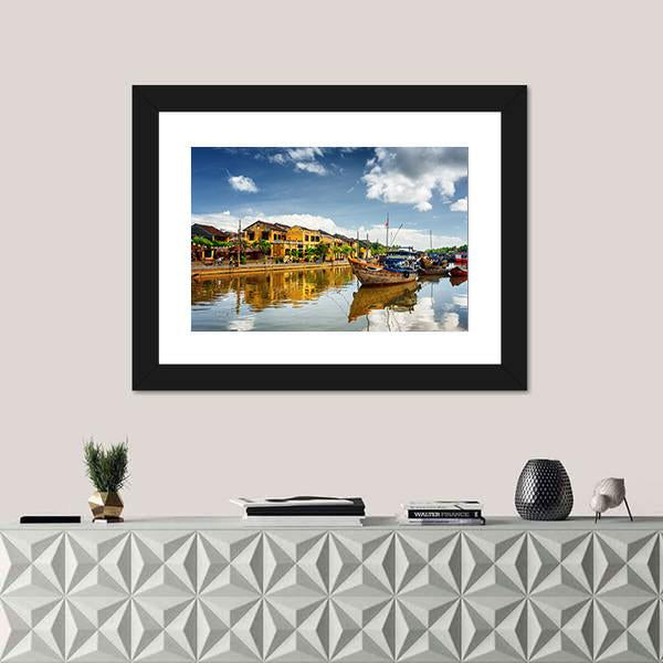 Wooden Boats On Thu Bon River Canvas Wall Art-1 Piece-Framed Print-20" x 16"-Tiaracle