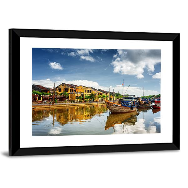 Wooden Boats On Thu Bon River Canvas Wall Art-3 Horizontal-Gallery Wrap-25" x 16"-Tiaracle