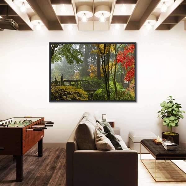 Wooden Bridge At Japanese Garden Canvas Wall Art-3 Horizontal-Gallery Wrap-25" x 16"-Tiaracle