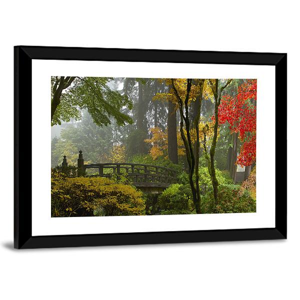 Wooden Bridge At Japanese Garden Canvas Wall Art-5 Horizontal-Gallery Wrap-22" x 12"-Tiaracle