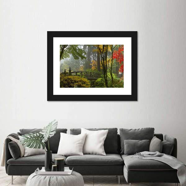 Wooden Bridge At Japanese Garden Canvas Wall Art-3 Horizontal-Gallery Wrap-25" x 16"-Tiaracle