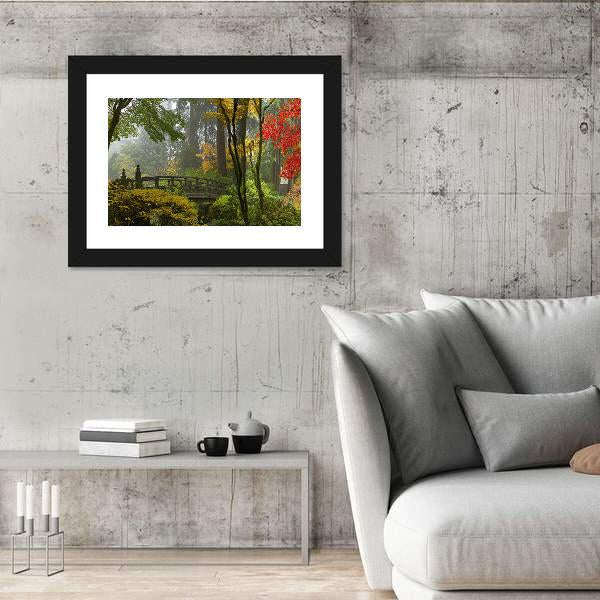 Wooden Bridge At Japanese Garden Canvas Wall Art-5 Horizontal-Gallery Wrap-22" x 12"-Tiaracle