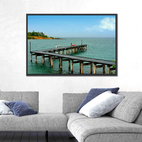 Wooden Bridge In Thailand Harbor Panoramic Canvas Wall Art-1 Piece-36" x 12"-Tiaracle