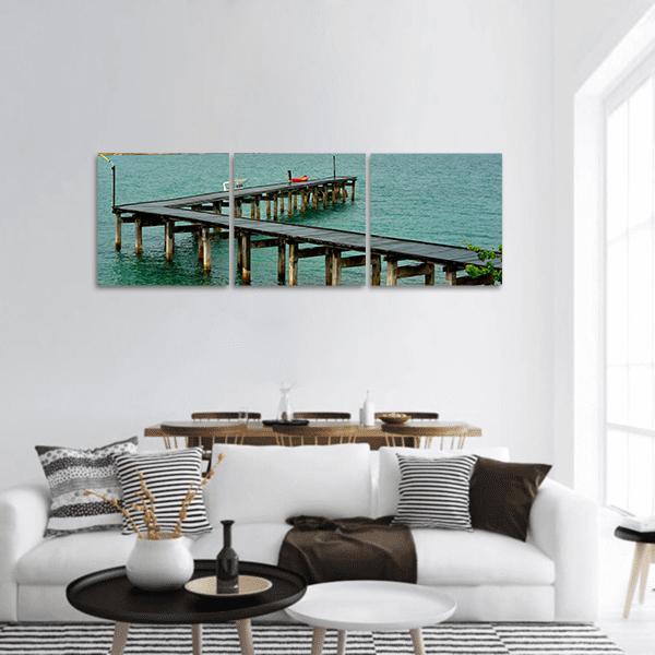 Wooden Bridge In Thailand Harbor Panoramic Canvas Wall Art-3 Piece-25" x 08"-Tiaracle