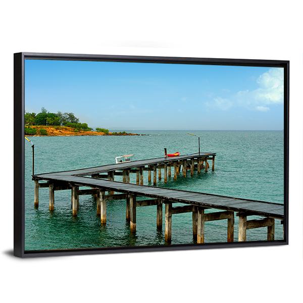 Wooden Bridge In Thailand Harbor Panoramic Canvas Wall Art-1 Piece-36" x 12"-Tiaracle