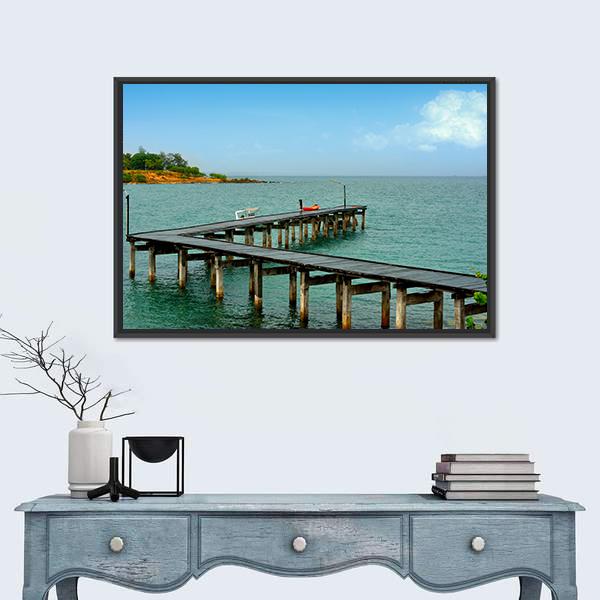 Wooden Bridge In Thailand Harbor Panoramic Canvas Wall Art-1 Piece-36" x 12"-Tiaracle
