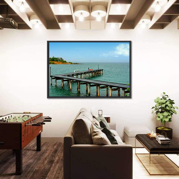 Wooden Bridge In Thailand Harbor Panoramic Canvas Wall Art-1 Piece-36" x 12"-Tiaracle