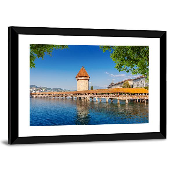 Wooden Chapel Bridge In Luzern Canvas Wall Art-3 Horizontal-Gallery Wrap-25" x 16"-Tiaracle