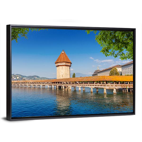 Wooden Chapel Bridge In Luzern Canvas Wall Art-5 Horizontal-Gallery Wrap-22" x 12"-Tiaracle