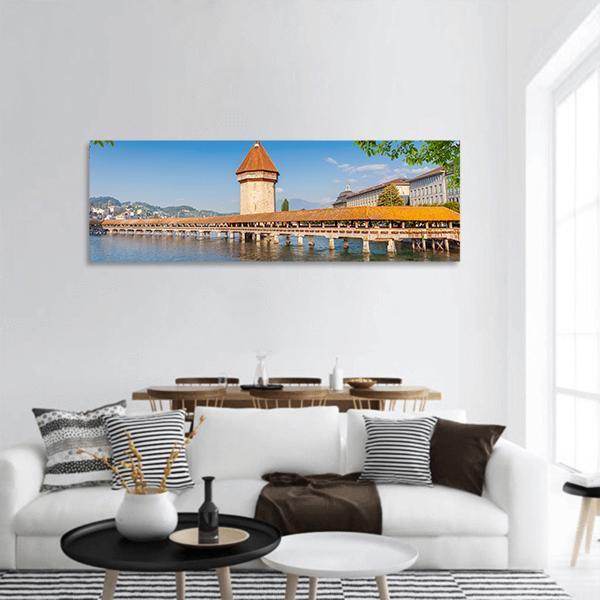 Wooden Chapel Bridge In Luzern Panoramic Canvas Wall Art-1 Piece-36" x 12"-Tiaracle