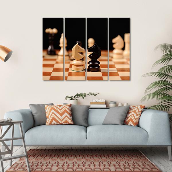 Wooden Chess Pieces Canvas Wall Art-4 Horizontal-Gallery Wrap-34" x 24"-Tiaracle