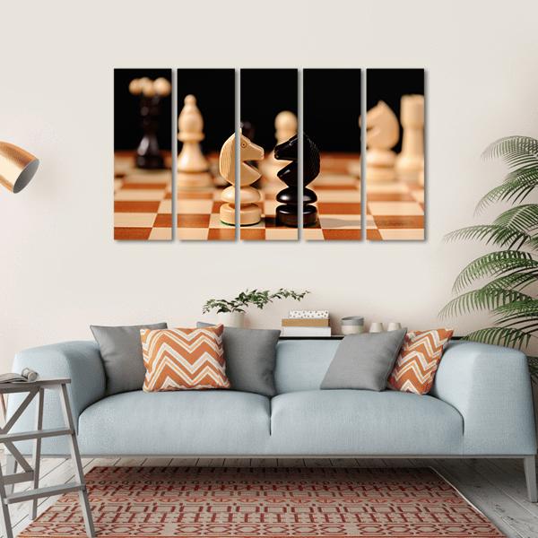 Wooden Chess Pieces Canvas Wall Art-5 Horizontal-Gallery Wrap-22&quot; x 12&quot;-Tiaracle