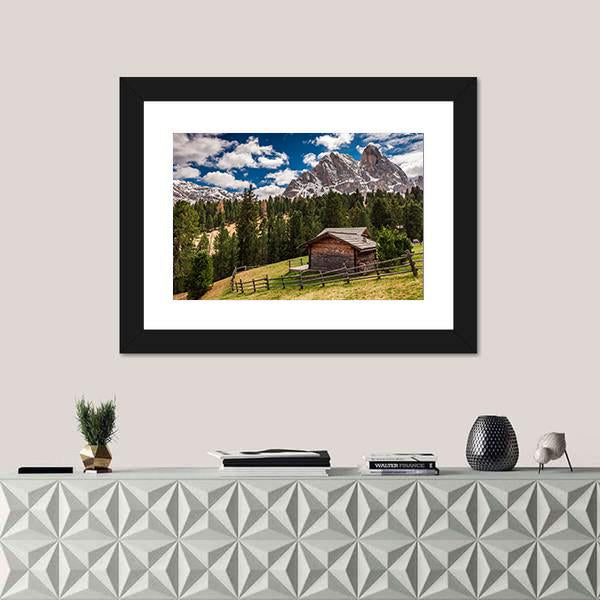 Wooden Cottage In Dolomites Canvas Wall Art-1 Piece-Framed Print-20" x 16"-Tiaracle