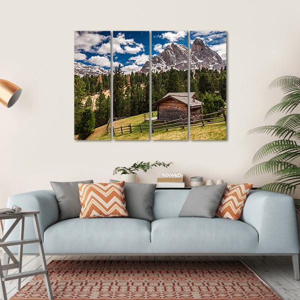 Wooden Cottage In Dolomites Canvas Wall Art-4 Horizontal-Gallery Wrap-34" x 24"-Tiaracle