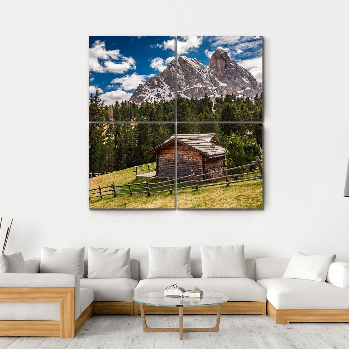 Wooden Cottage In Dolomites Canvas Wall Art-4 Square-Gallery Wrap-17" x 17"-Tiaracle