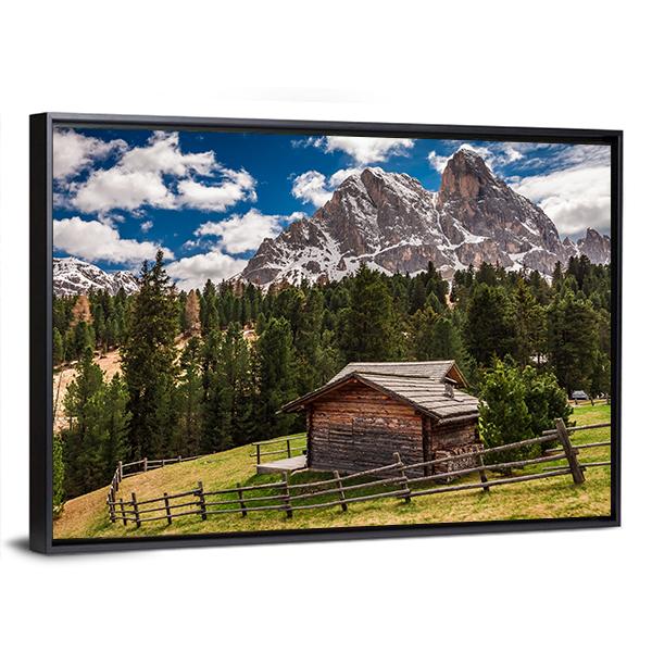 Wooden Cottage In Dolomites Canvas Wall Art-3 Horizontal-Gallery Wrap-25" x 16"-Tiaracle