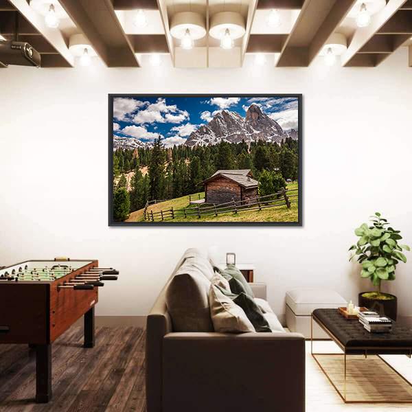 Wooden Cottage In Dolomites Canvas Wall Art-3 Horizontal-Gallery Wrap-25" x 16"-Tiaracle