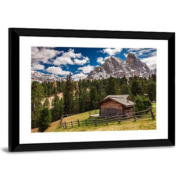 Wooden Cottage In Dolomites Canvas Wall Art-3 Horizontal-Gallery Wrap-25" x 16"-Tiaracle