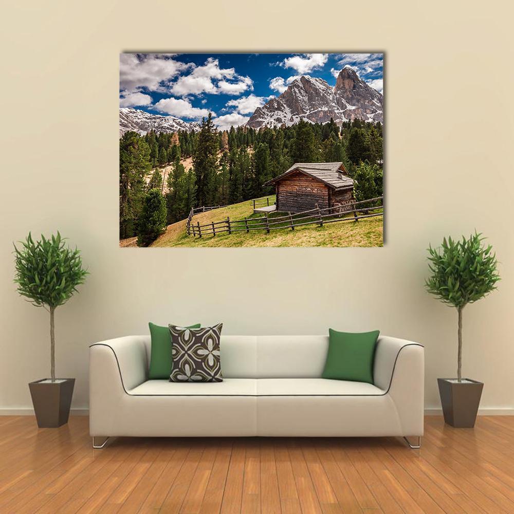 Wooden Cottage In Dolomites Canvas Wall Art-1 Piece-Gallery Wrap-48" x 32"-Tiaracle