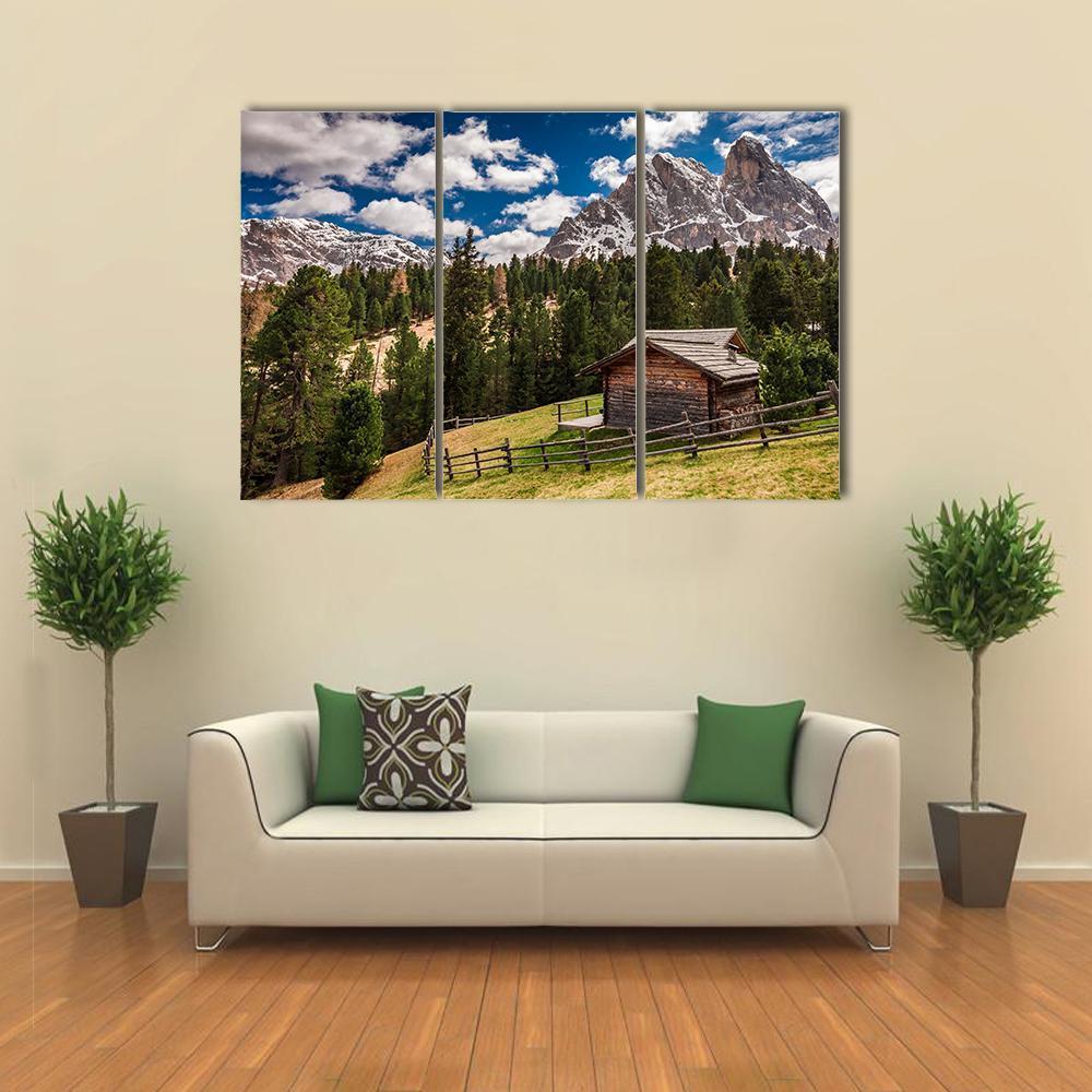 Wooden Cottage In Dolomites Canvas Wall Art-3 Horizontal-Gallery Wrap-37" x 24"-Tiaracle