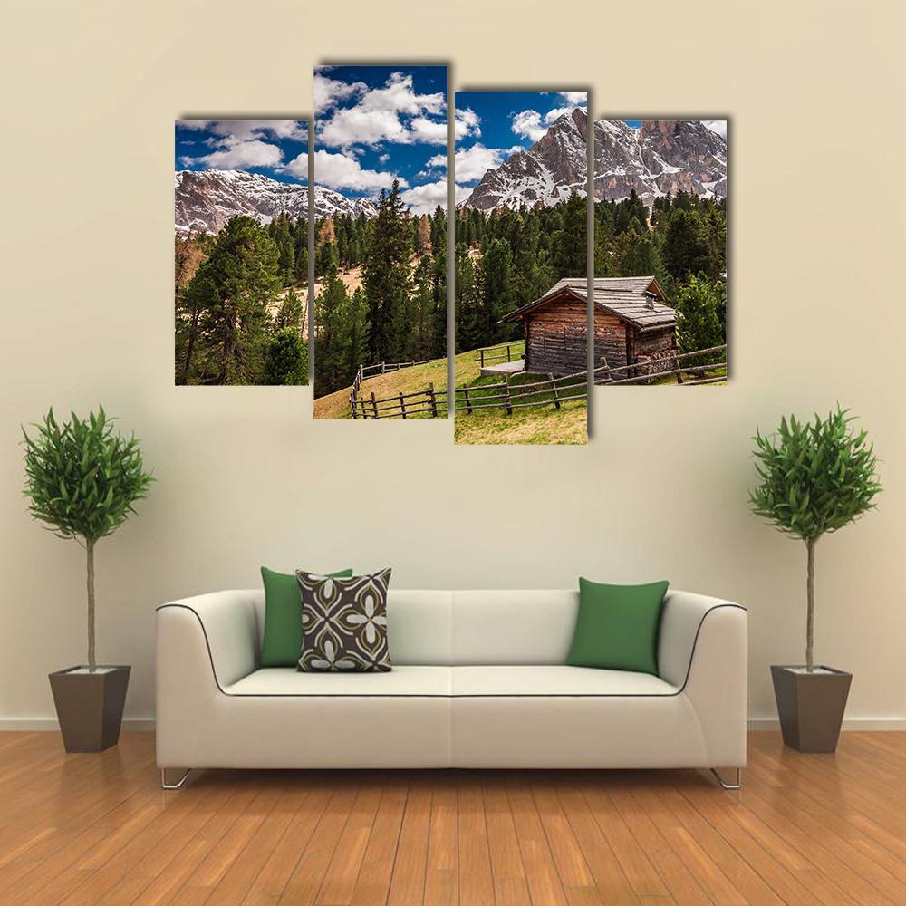 Wooden Cottage In Dolomites Canvas Wall Art-4 Pop-Gallery Wrap-50" x 32"-Tiaracle