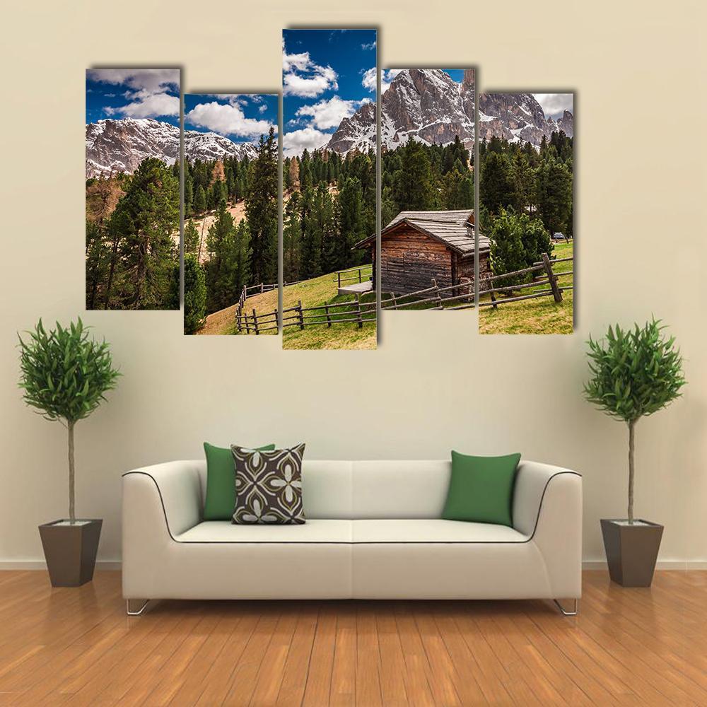 Wooden Cottage In Dolomites Canvas Wall Art-5 Pop-Gallery Wrap-47" x 32"-Tiaracle