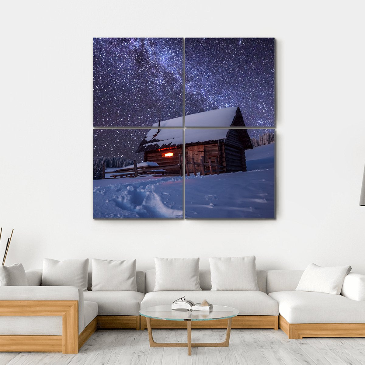 Wooden House In Winter Forest Canvas Wall Art-4 Square-Gallery Wrap-17" x 17"-Tiaracle