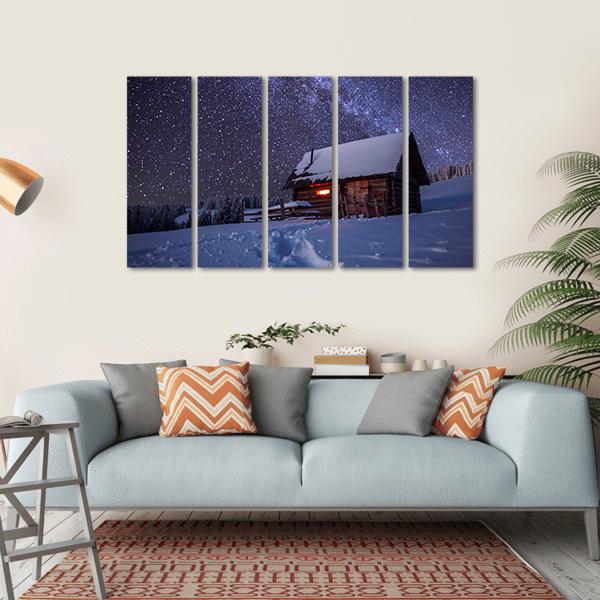 Wooden House In Winter Forest Canvas Wall Art-5 Horizontal-Gallery Wrap-22" x 12"-Tiaracle