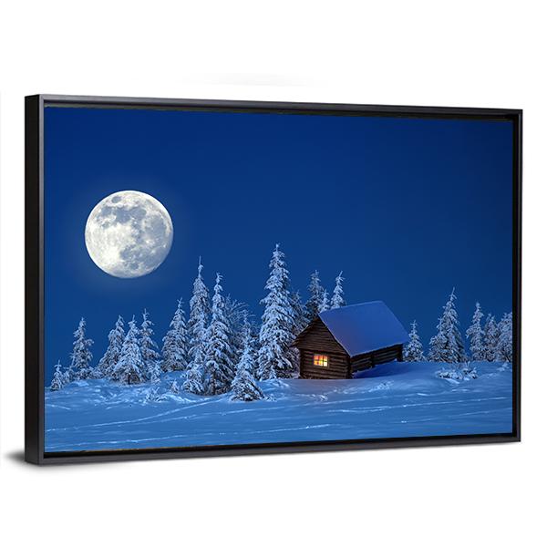 Wooden House In Winter Forest Canvas Wall Art-3 Horizontal-Gallery Wrap-25" x 16"-Tiaracle