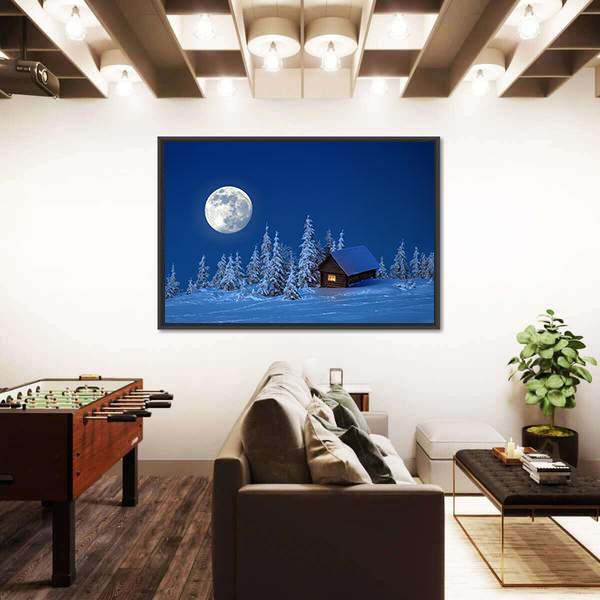 Wooden House In Winter Forest Canvas Wall Art-3 Horizontal-Gallery Wrap-25" x 16"-Tiaracle