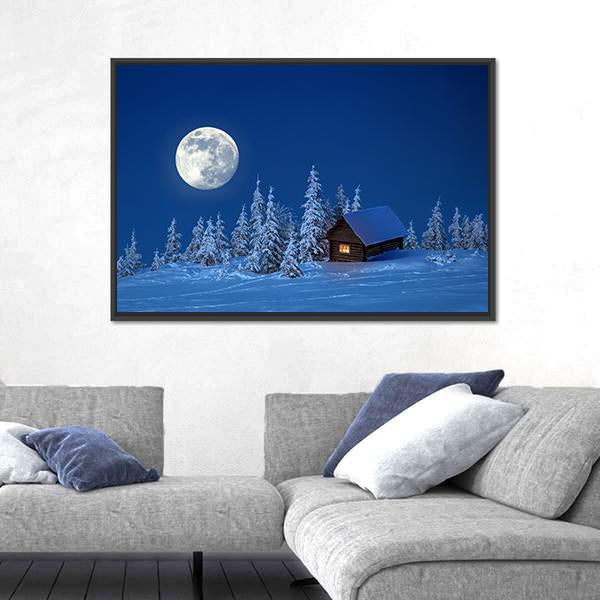 Wooden House In Winter Forest Canvas Wall Art-3 Horizontal-Gallery Wrap-25" x 16"-Tiaracle