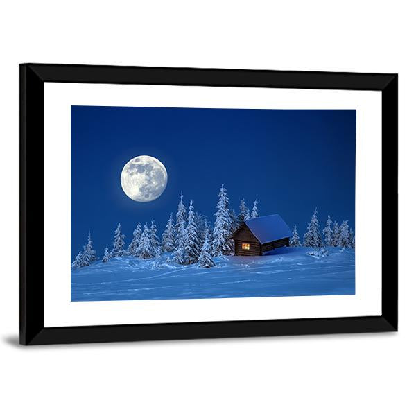 Wooden House In Winter Forest Canvas Wall Art-3 Horizontal-Gallery Wrap-25" x 16"-Tiaracle