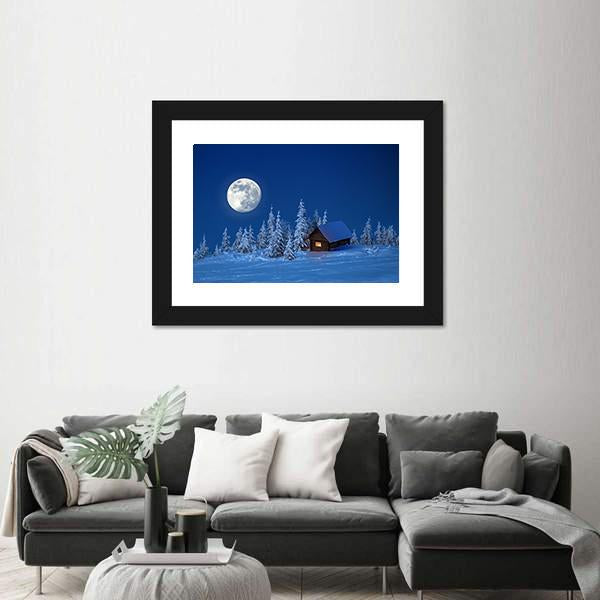 Wooden House In Winter Forest Canvas Wall Art-3 Horizontal-Gallery Wrap-25" x 16"-Tiaracle