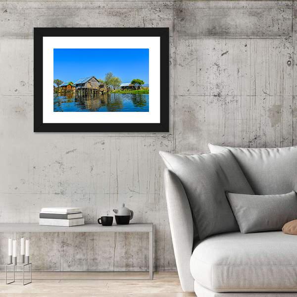Wooden Houses In Floating Village On Inle Lake Canvas Wall Art-3 Horizontal-Gallery Wrap-25" x 16"-Tiaracle