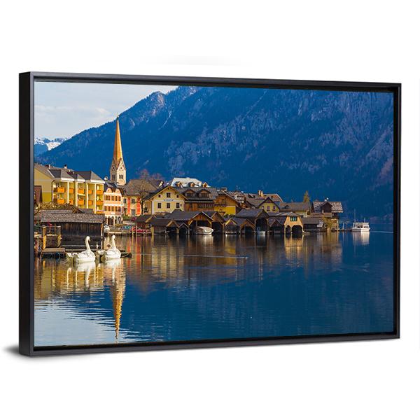 Wooden Houses Of Hallstatt Canvas Wall Art-3 Horizontal-Gallery Wrap-25" x 16"-Tiaracle