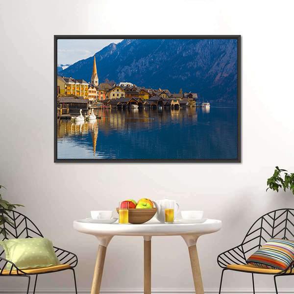 Wooden Houses Of Hallstatt Canvas Wall Art-3 Horizontal-Gallery Wrap-25" x 16"-Tiaracle