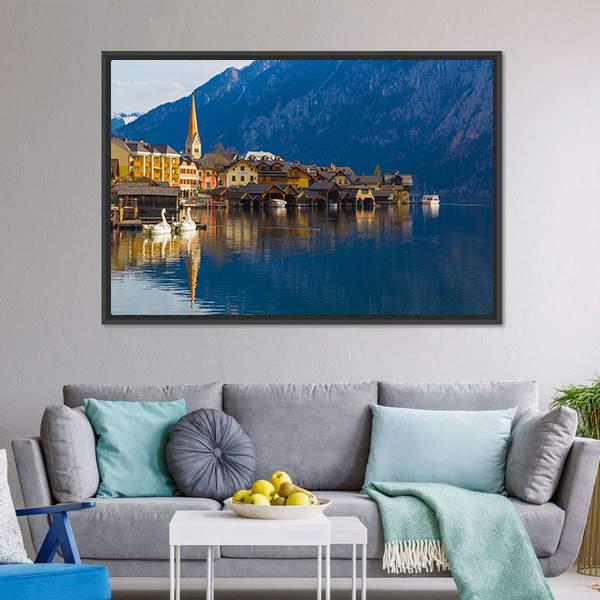 Wooden Houses Of Hallstatt Canvas Wall Art-3 Horizontal-Gallery Wrap-25" x 16"-Tiaracle