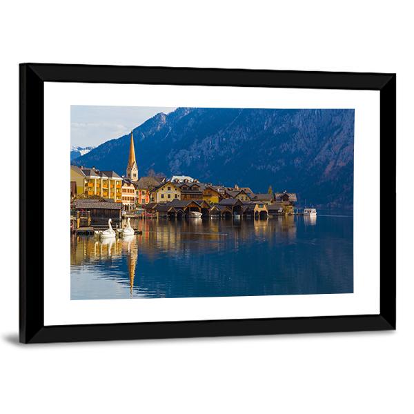 Wooden Houses Of Hallstatt Canvas Wall Art-3 Horizontal-Gallery Wrap-25" x 16"-Tiaracle