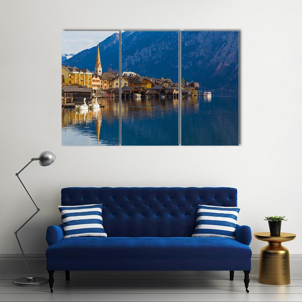 Wooden Houses Of Hallstatt Canvas Wall Art-3 Horizontal-Gallery Wrap-37" x 24"-Tiaracle