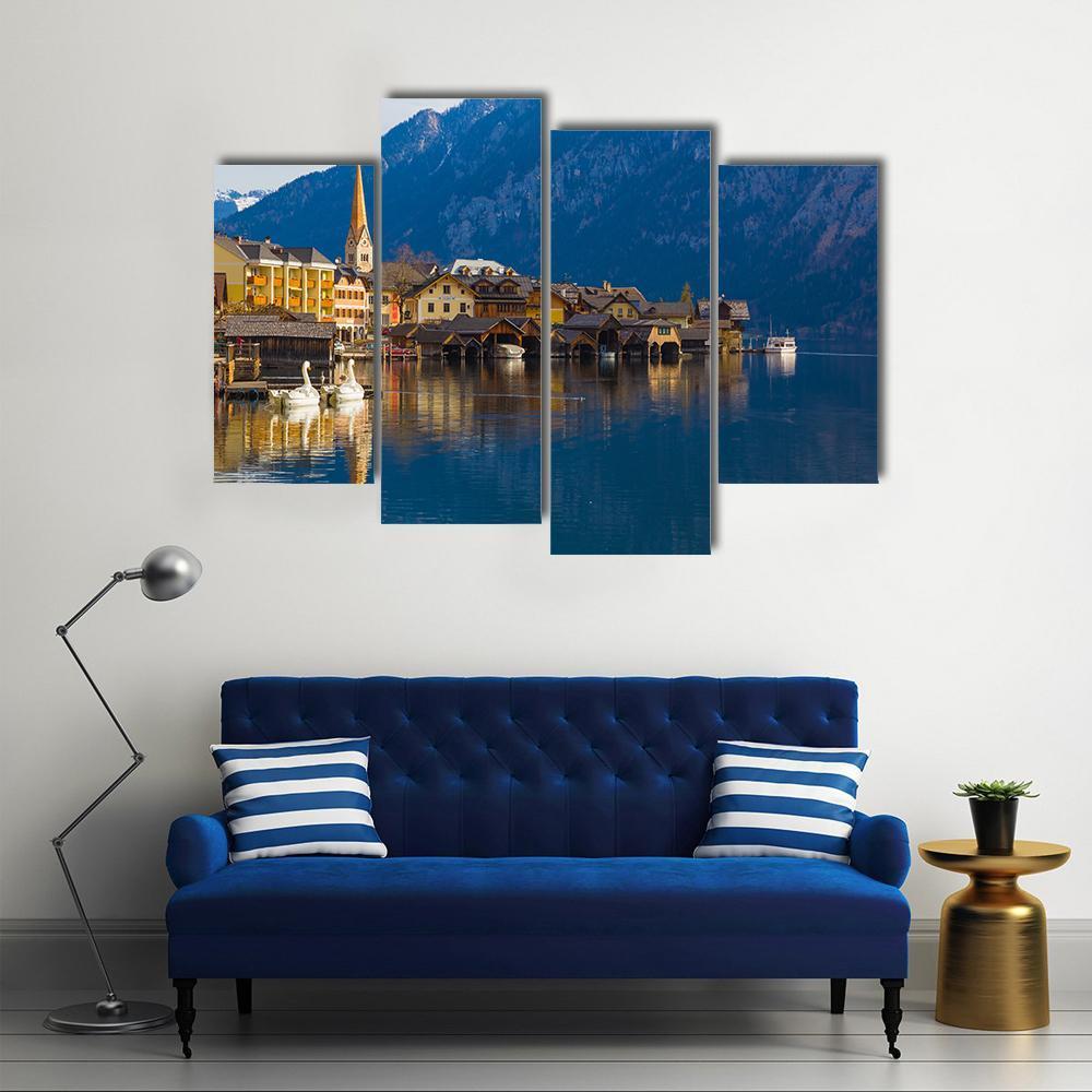 Wooden Houses Of Hallstatt Canvas Wall Art-4 Pop-Gallery Wrap-50" x 32"-Tiaracle