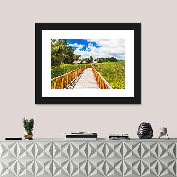 Wooden Path In Nature Park Canvas Wall Art-1 Piece-Framed Print-20" x 16"-Tiaracle