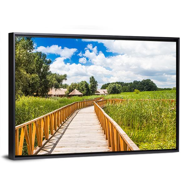 Wooden Path In Nature Park Canvas Wall Art-3 Horizontal-Gallery Wrap-25" x 16"-Tiaracle