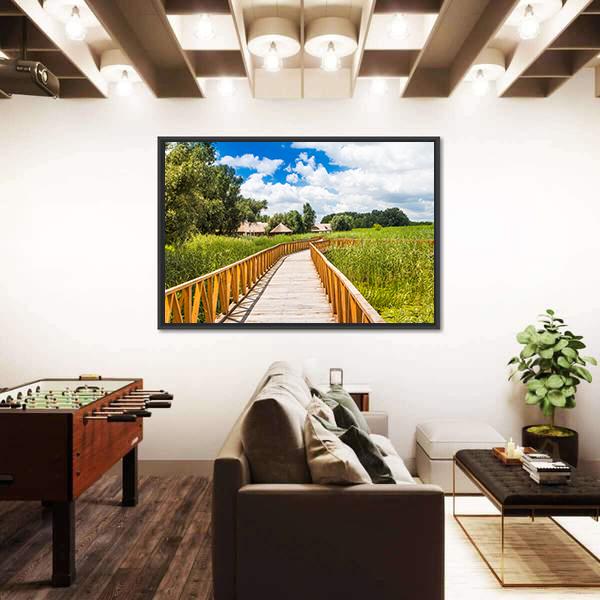 Wooden Path In Nature Park Canvas Wall Art-3 Horizontal-Gallery Wrap-25" x 16"-Tiaracle