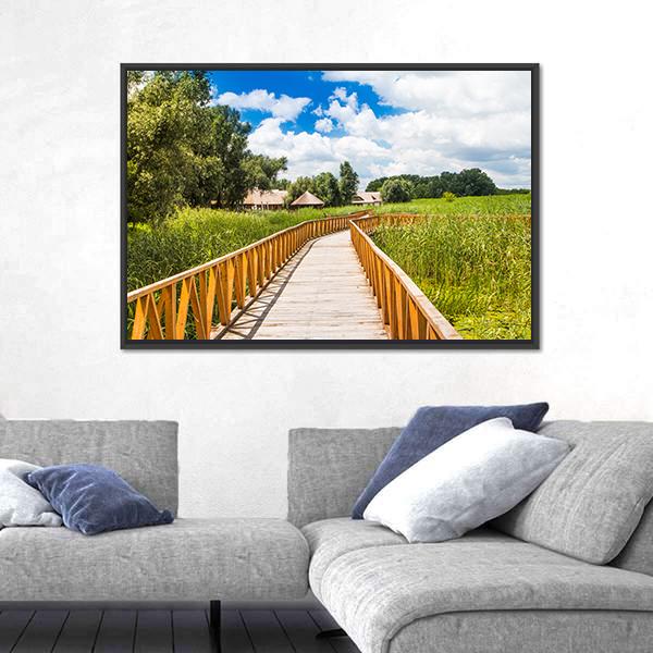 Wooden Path In Nature Park Canvas Wall Art-3 Horizontal-Gallery Wrap-25" x 16"-Tiaracle