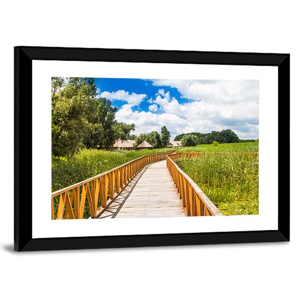 Wooden Path In Nature Park Canvas Wall Art-3 Horizontal-Gallery Wrap-25" x 16"-Tiaracle