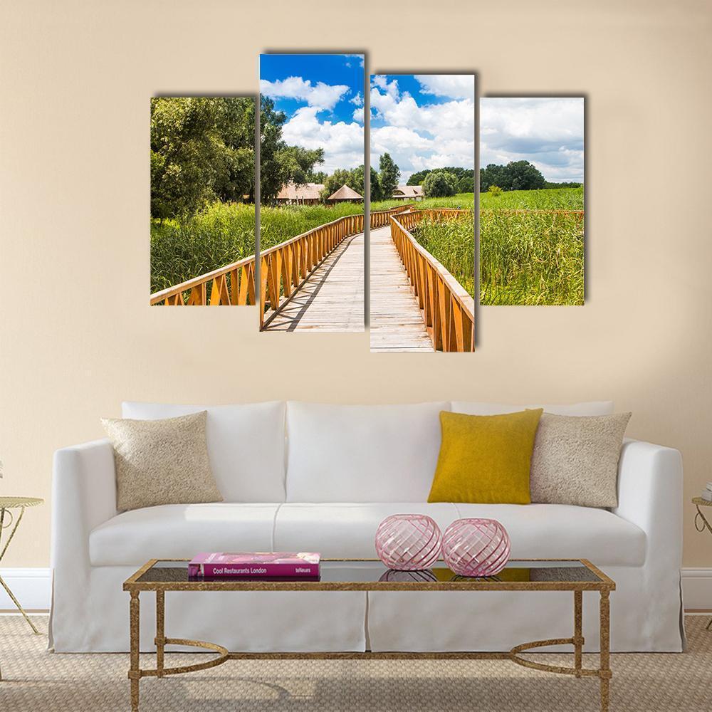 Wooden Path In Nature Park Canvas Wall Art-4 Pop-Gallery Wrap-50" x 32"-Tiaracle