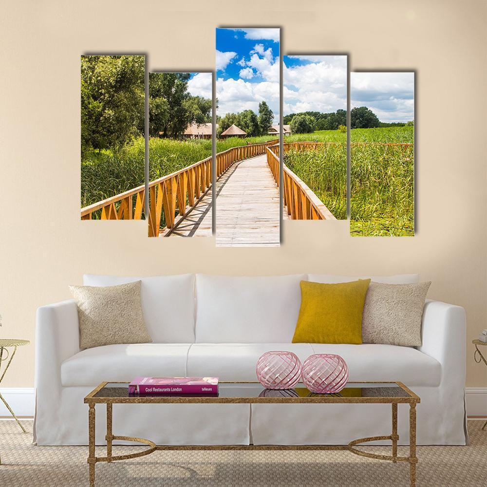 Wooden Path In Nature Park Canvas Wall Art-1 Piece-Gallery Wrap-48" x 32"-Tiaracle